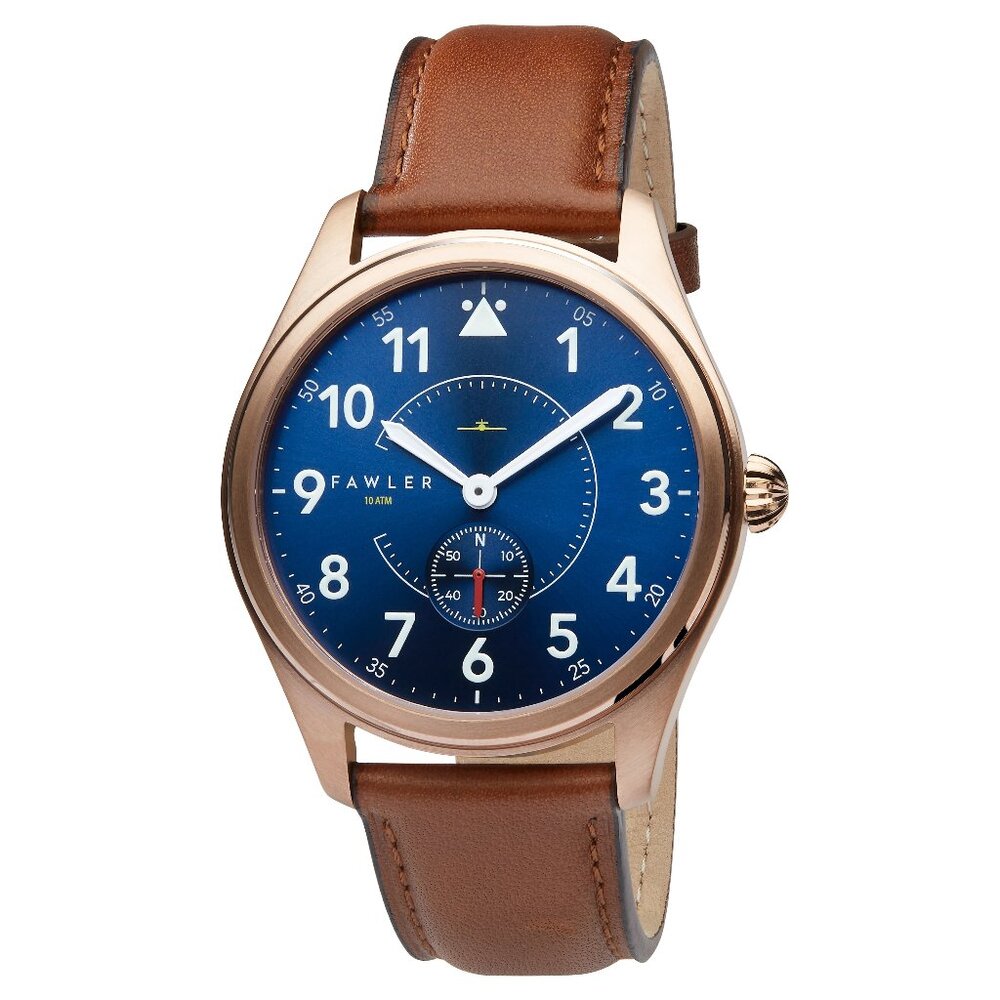 Fawler Rose Gold-Tone Aviator Watch With Navy Blue Dial, White Numbers